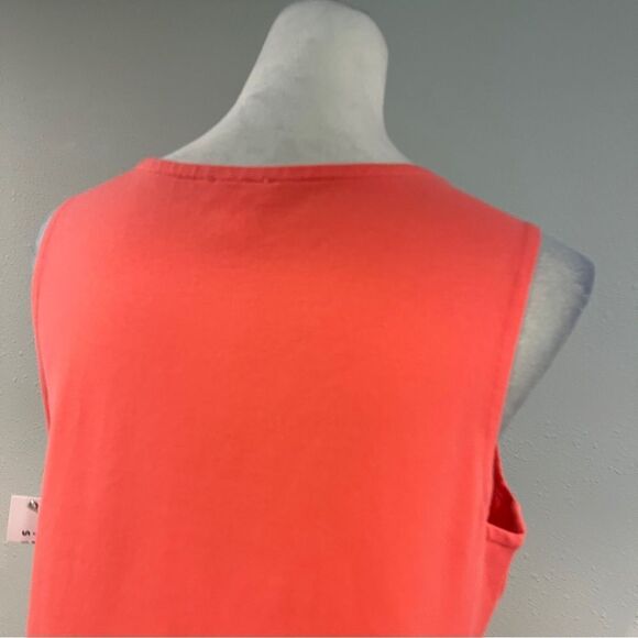 Coral Sleeveless knee length Dress with Side Buttons - Picture 7 of 13